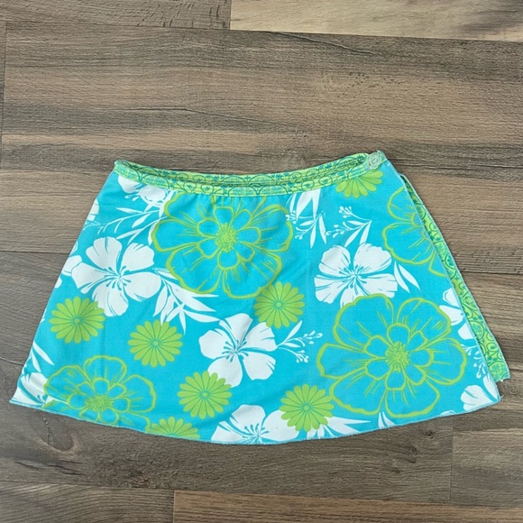 ✨5/$20✨ Vintage Big Fish Girls' Hawaiian Floral Print Swim Skirt Teal Sz sm. (7) - Picture 1 of 7
